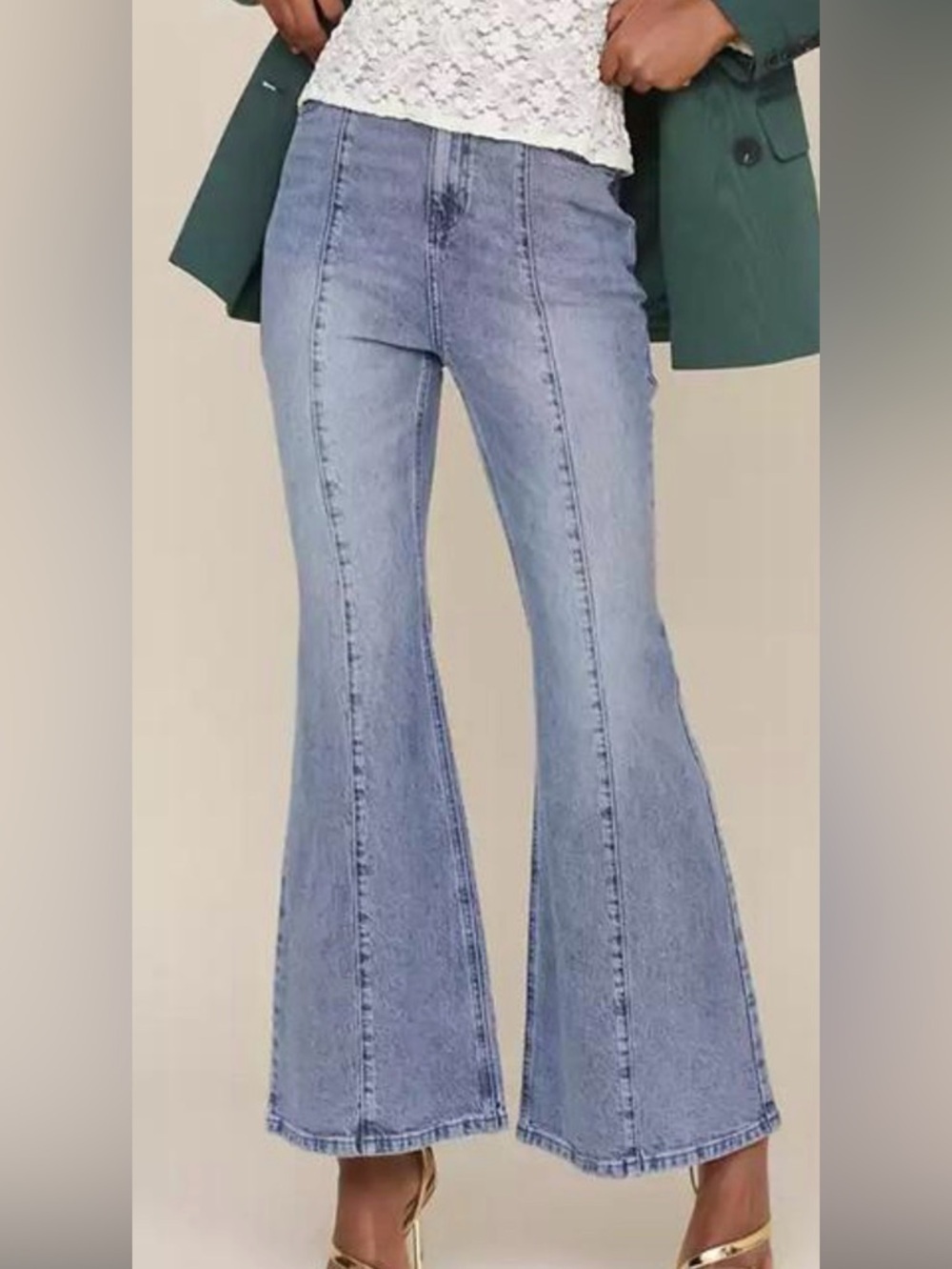 Avec Les Filles Light Wash High-Rise Flare Jeans